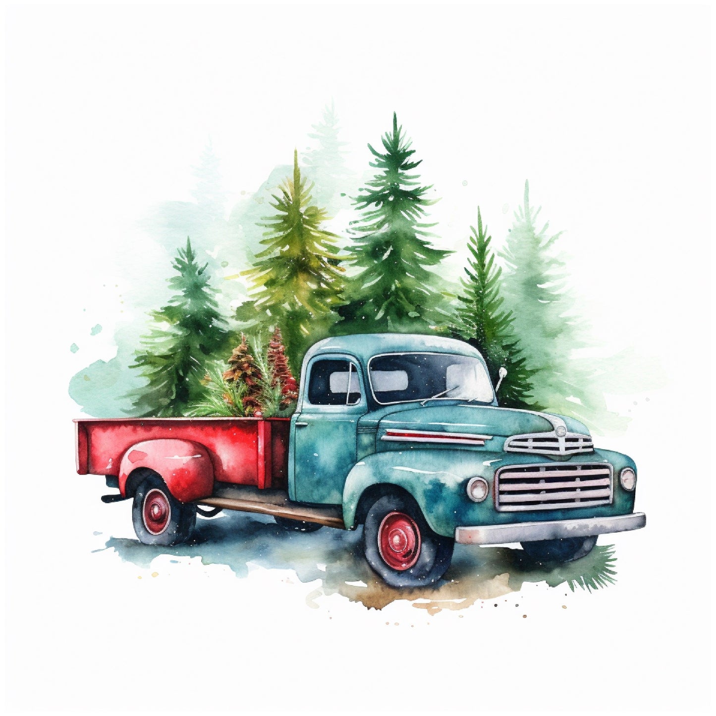 Aufbügelbild Retro Christmas Truck - viele Motive in fünf Größen