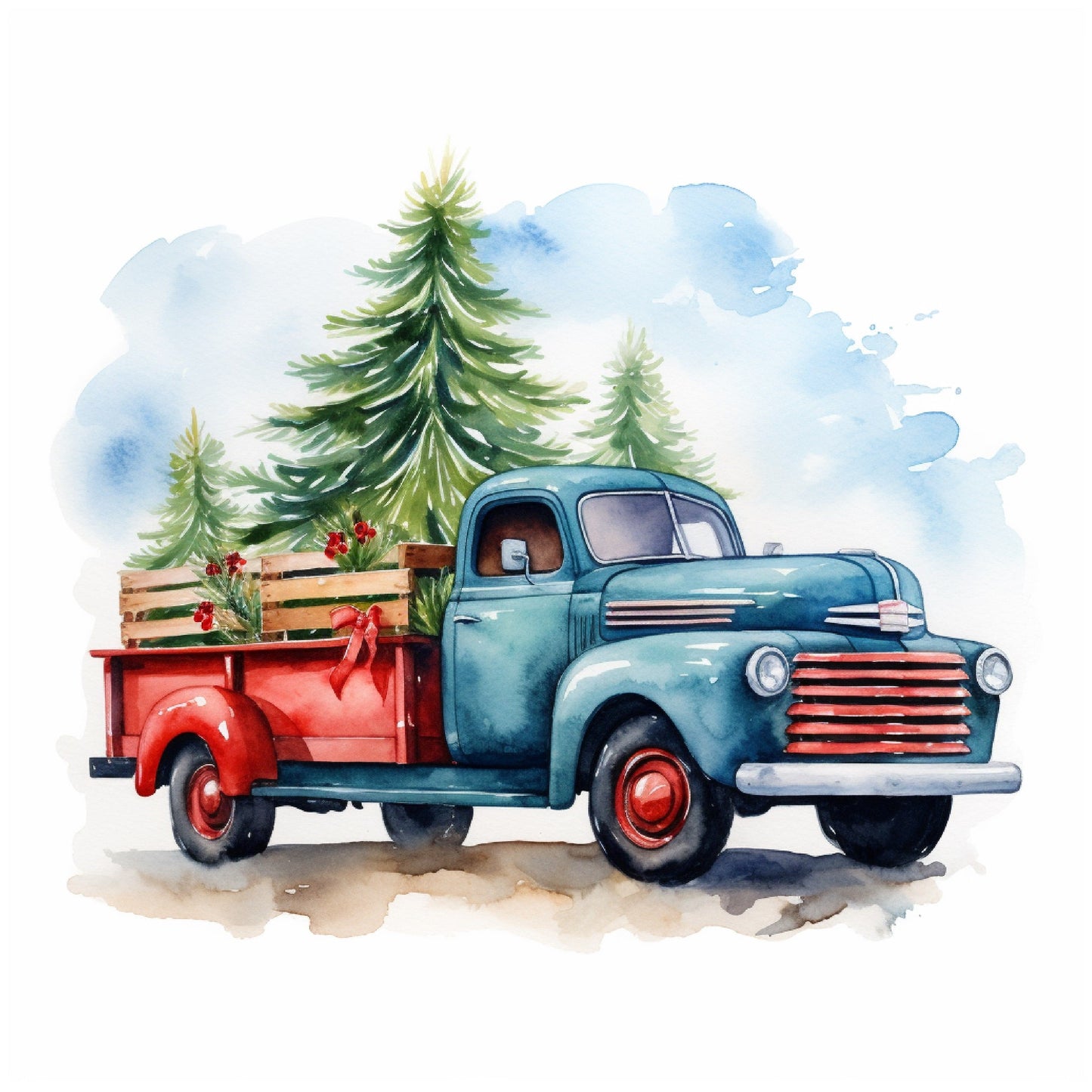 Aufbügelbild Retro Christmas Truck - viele Motive in fünf Größen