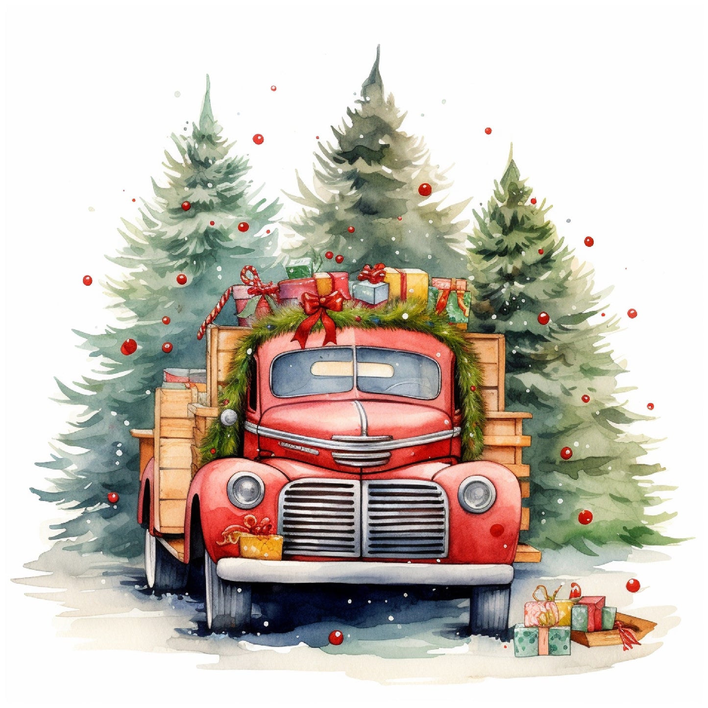 Aufbügelbild Retro Christmas Truck - viele Motive in fünf Größen