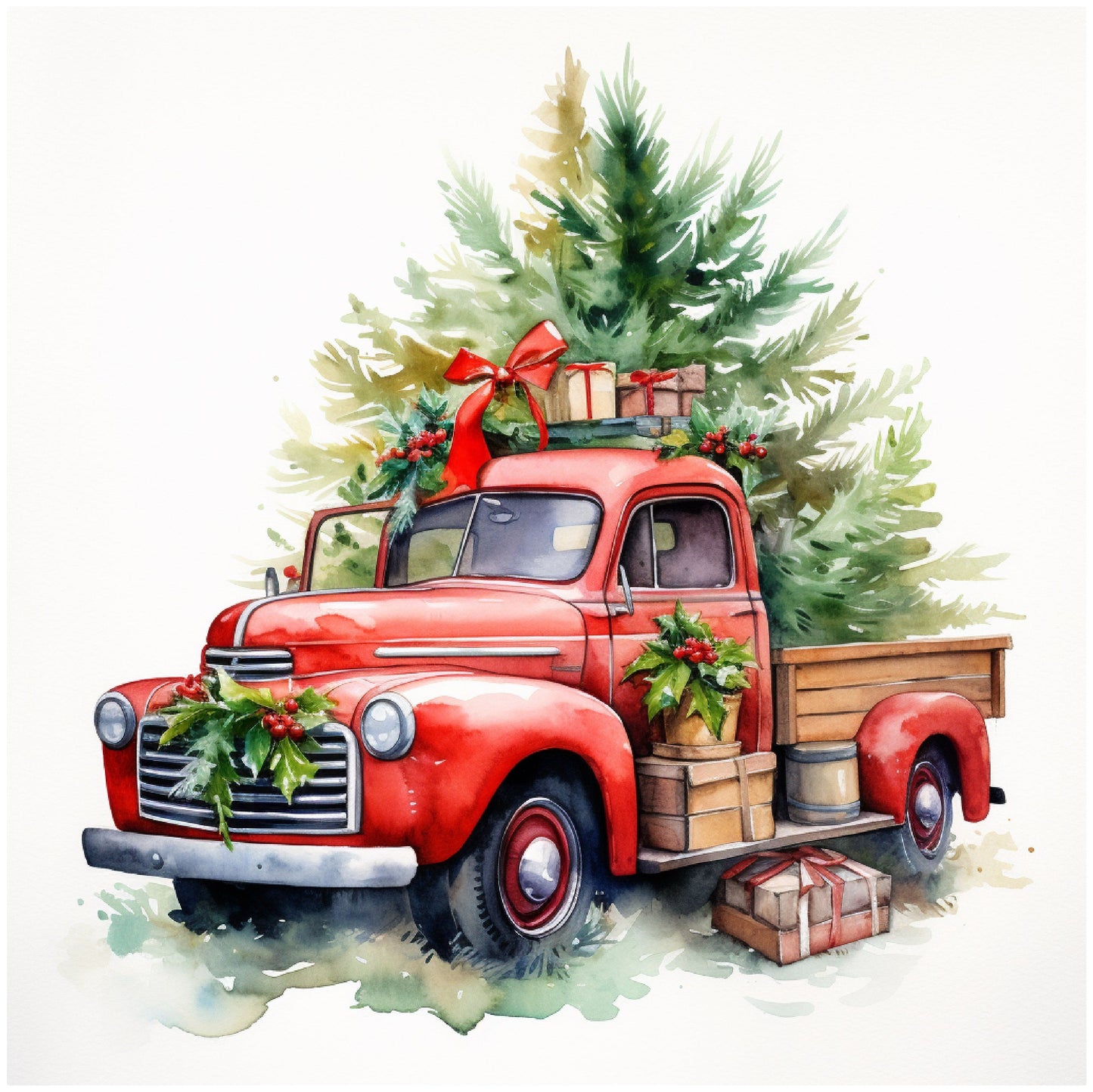 Aufbügelbild Retro Christmas Truck - viele Motive in fünf Größen