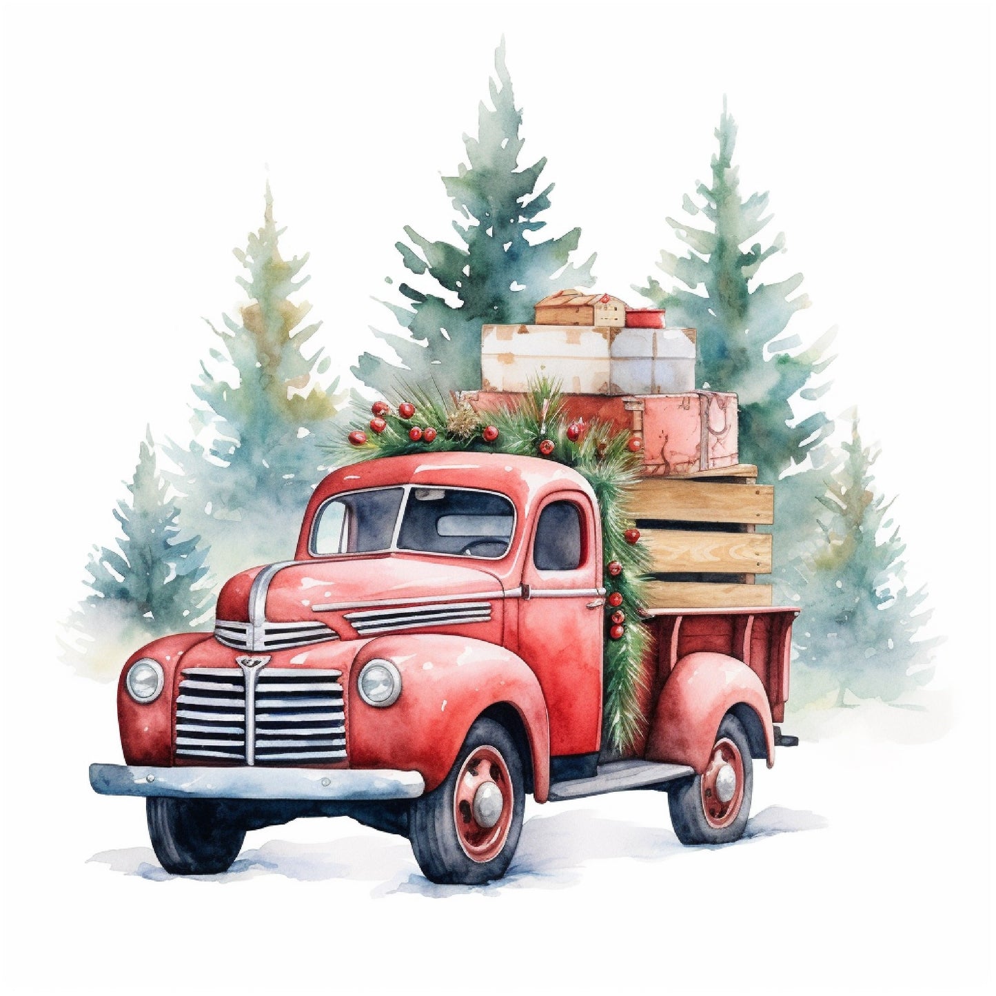 Aufbügelbild Retro Christmas Truck - viele Motive in fünf Größen