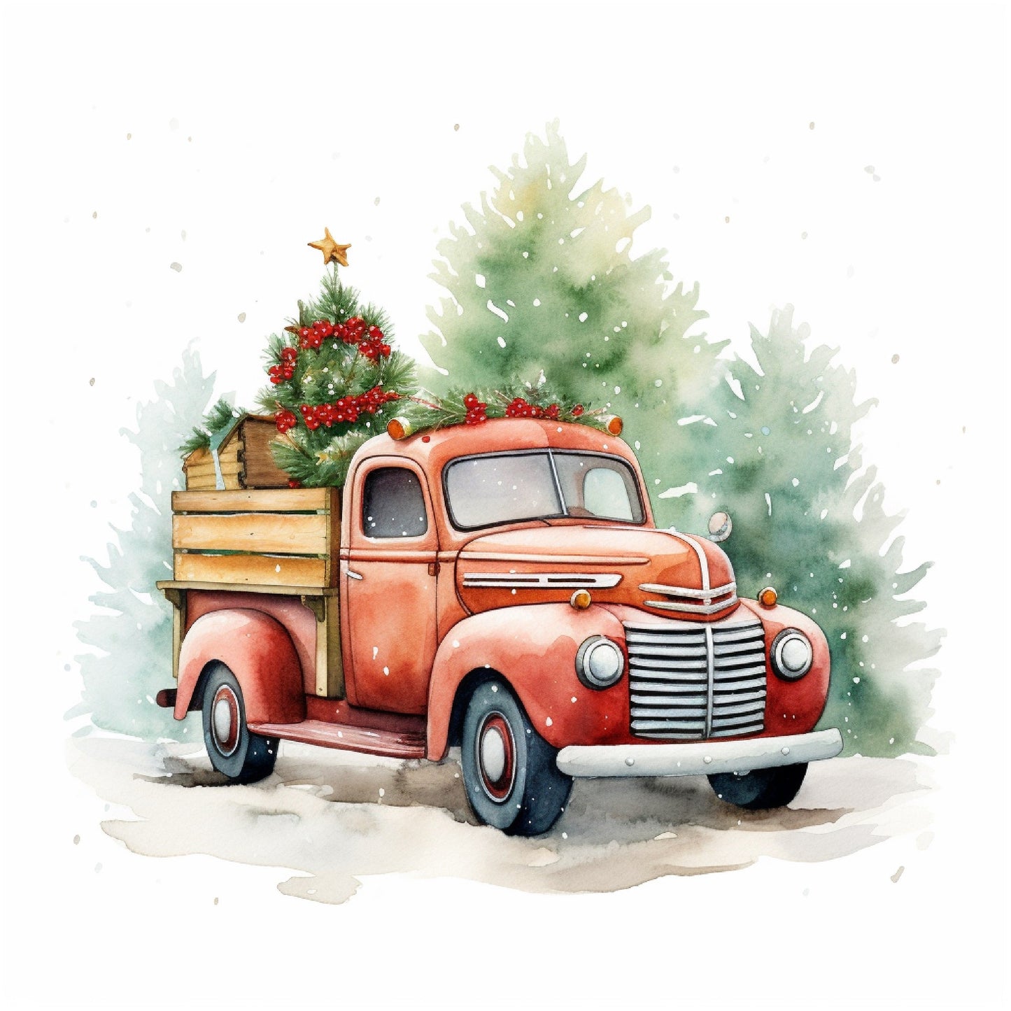 Aufbügelbild Retro Christmas Truck - viele Motive in fünf Größen