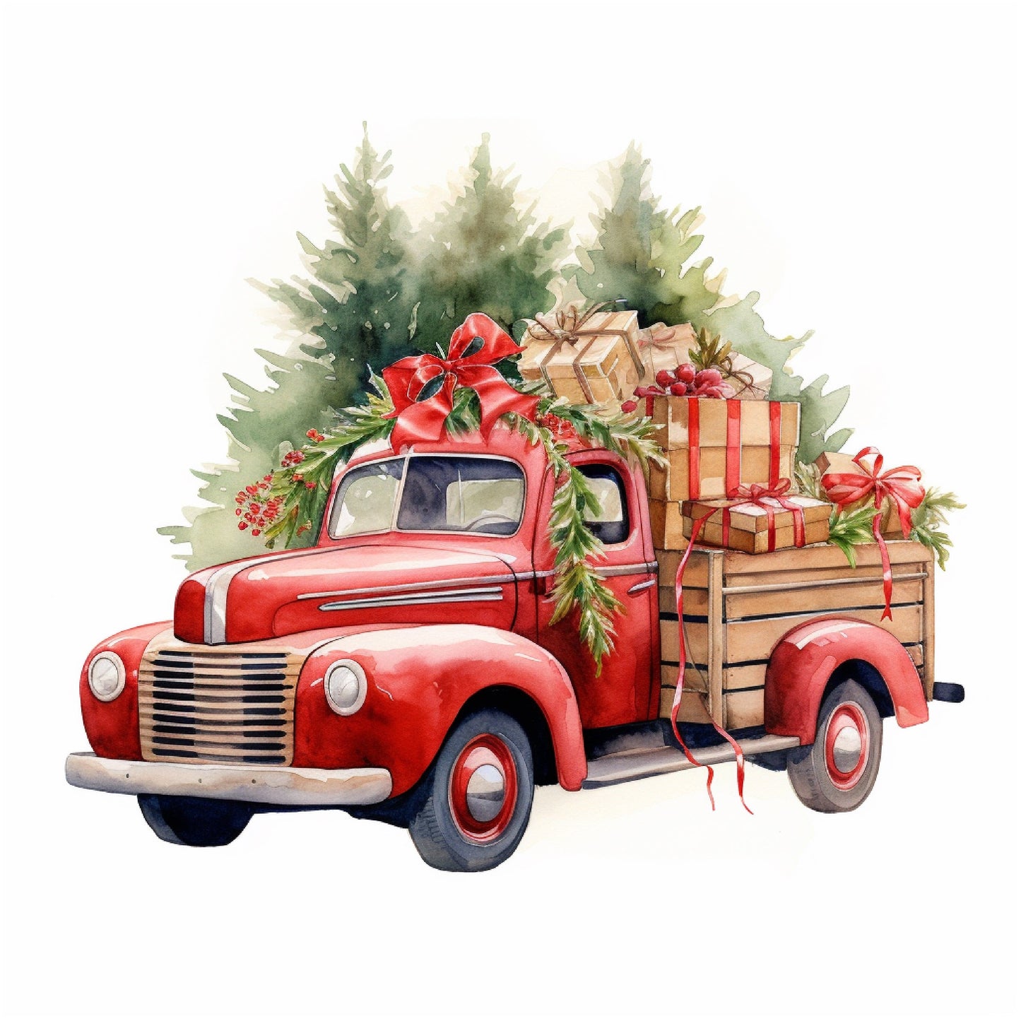 Aufbügelbild Retro Christmas Truck - viele Motive in fünf Größen